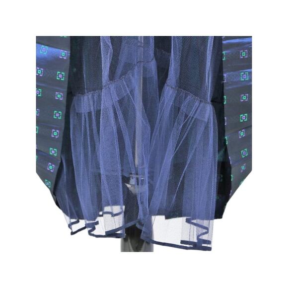 1950s Navy Blue Day Dress Purple Green Geometric Print Size Small - Picture 14 of 14